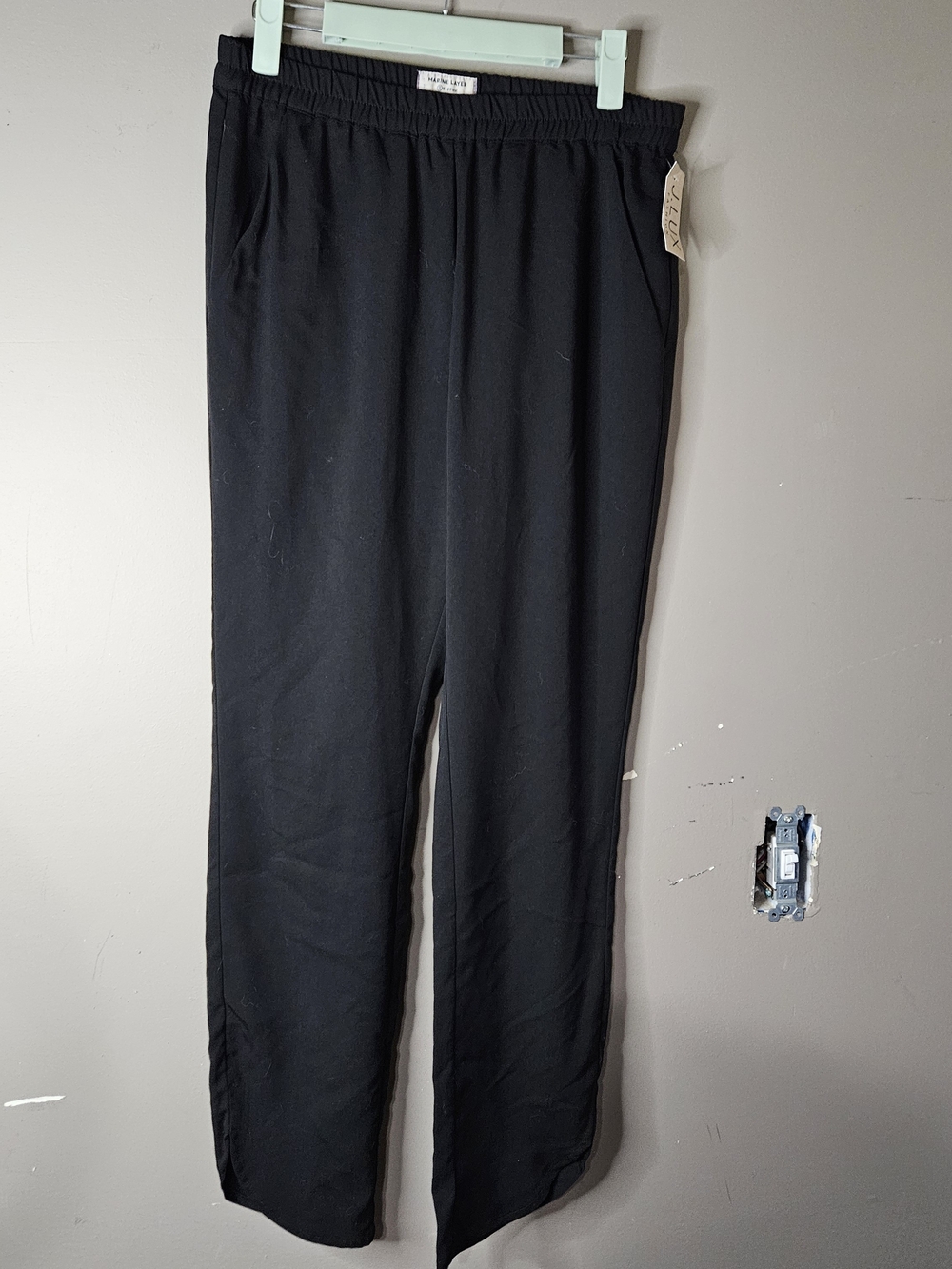 Marine Layer Black Elastic Waist Straight Leg Trousers